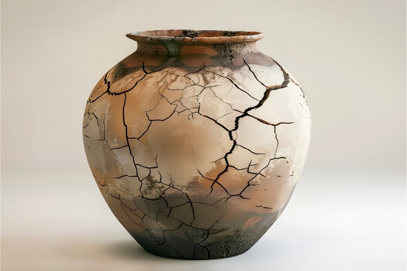 A clay pot covered in cracks